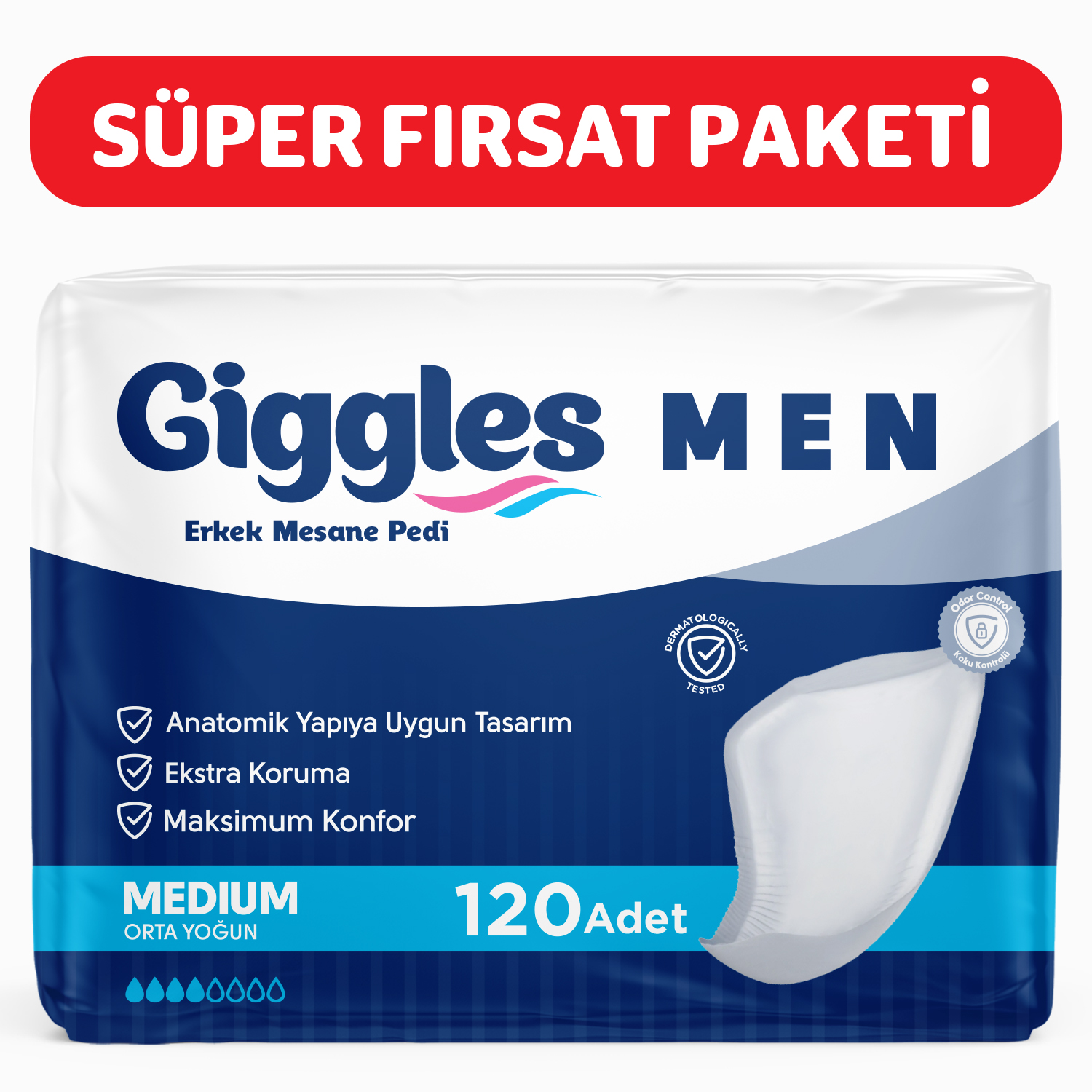 Giggles Erkek(Men) Mesane Pedi (Bladder Pad) Medium 6 Paket 120 Adet